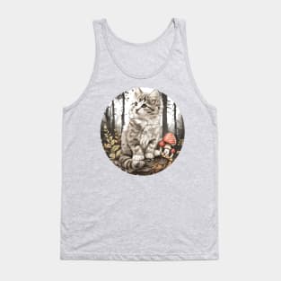 Vintage Cute mushroom Cat Floral Garden Kitten Mom of Cats Tank Top